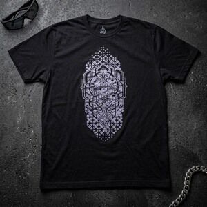 Threyda Men's XL Graphic T-Shirt Black Geometric Visionary Cyber Rave Archive